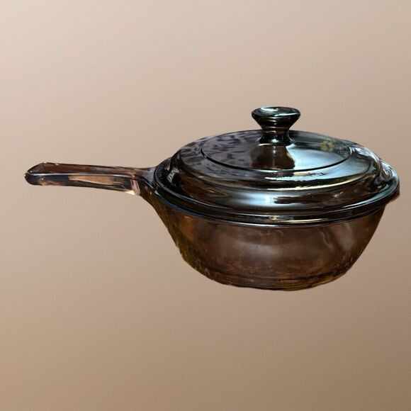 Vintage Corning Pyrex “Vision” Brown Glass 0.5 Sauce Pan & Lid Glassware - Picture 3 of 7